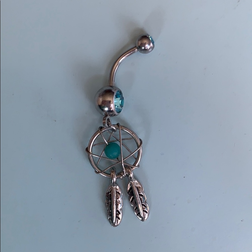 Dream Catcher Belly Button Ring Teal